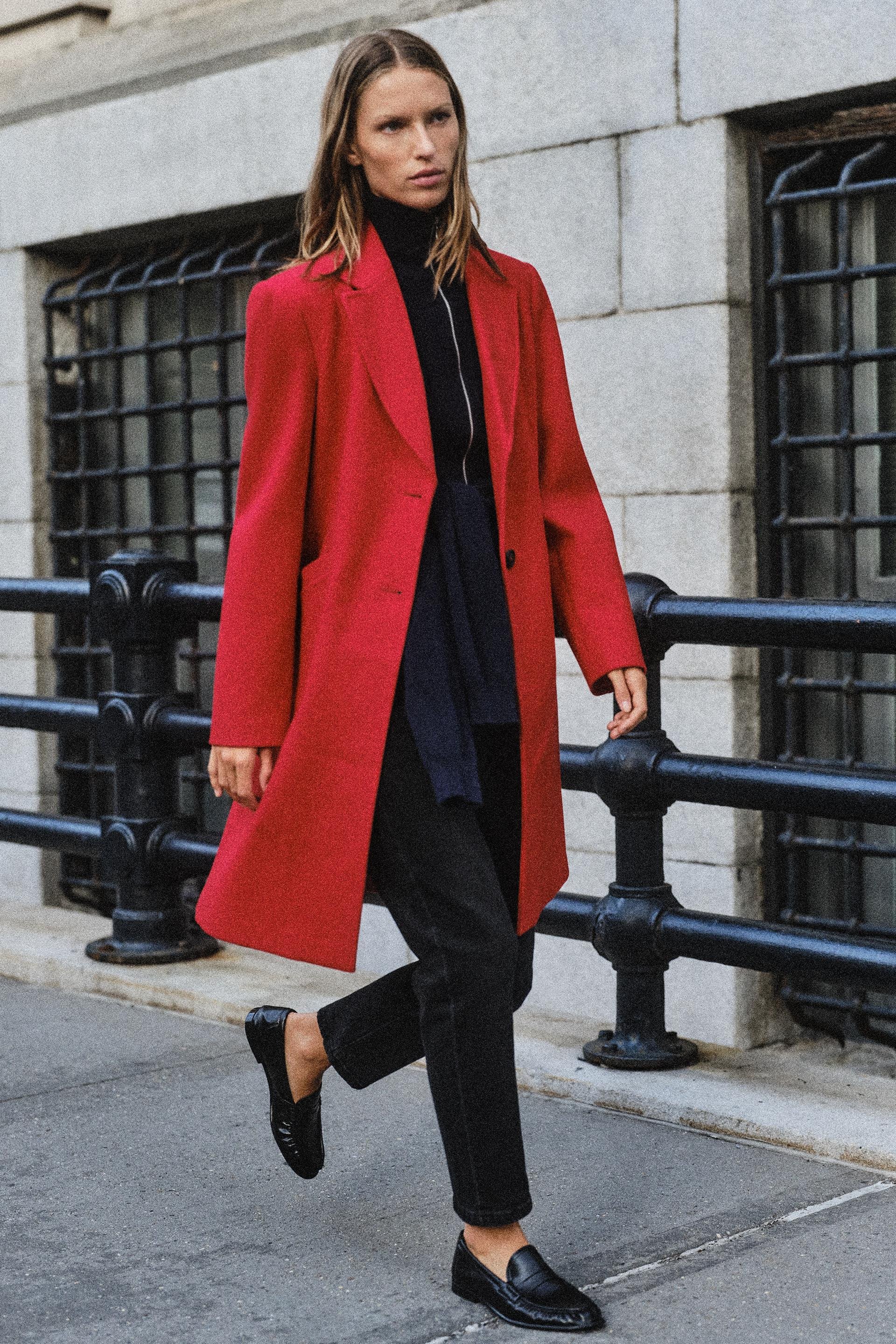 Zara - Soft Shoulder Padded Coat - Red - Xs - Woman | Zara US