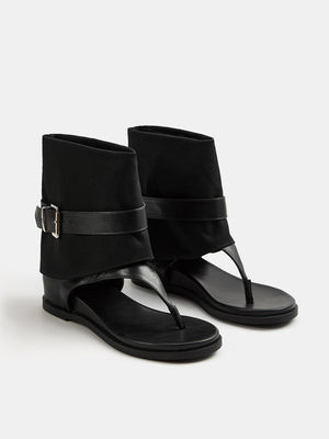 Mixed‑Material Cuffed Thong Sandals | Commense