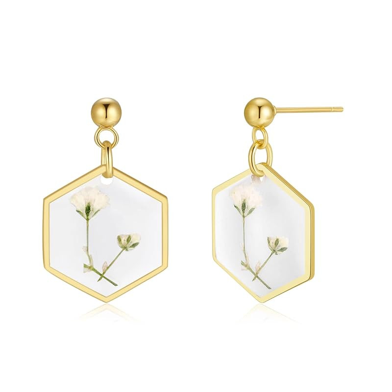Pressed Flower Earrings | Handmade Earrings Stud | Pressed Baby's Breath Flower Earrings | Resin ... | Amazon (US)