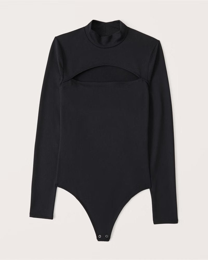 Abercrombie & Fitch Women's Long-Sleeve Seamless Fabric Mockneck Cutout Bodysuit in Black - Size XXS | Abercrombie & Fitch (US)