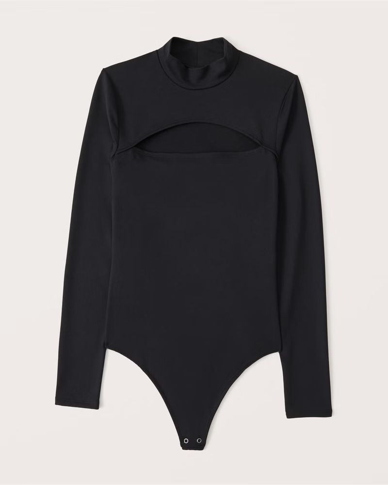 Abercrombie & Fitch Women's Long-Sleeve Seamless Fabric Mockneck Cutout Bodysuit in Black - Size XL | Abercrombie & Fitch (US)