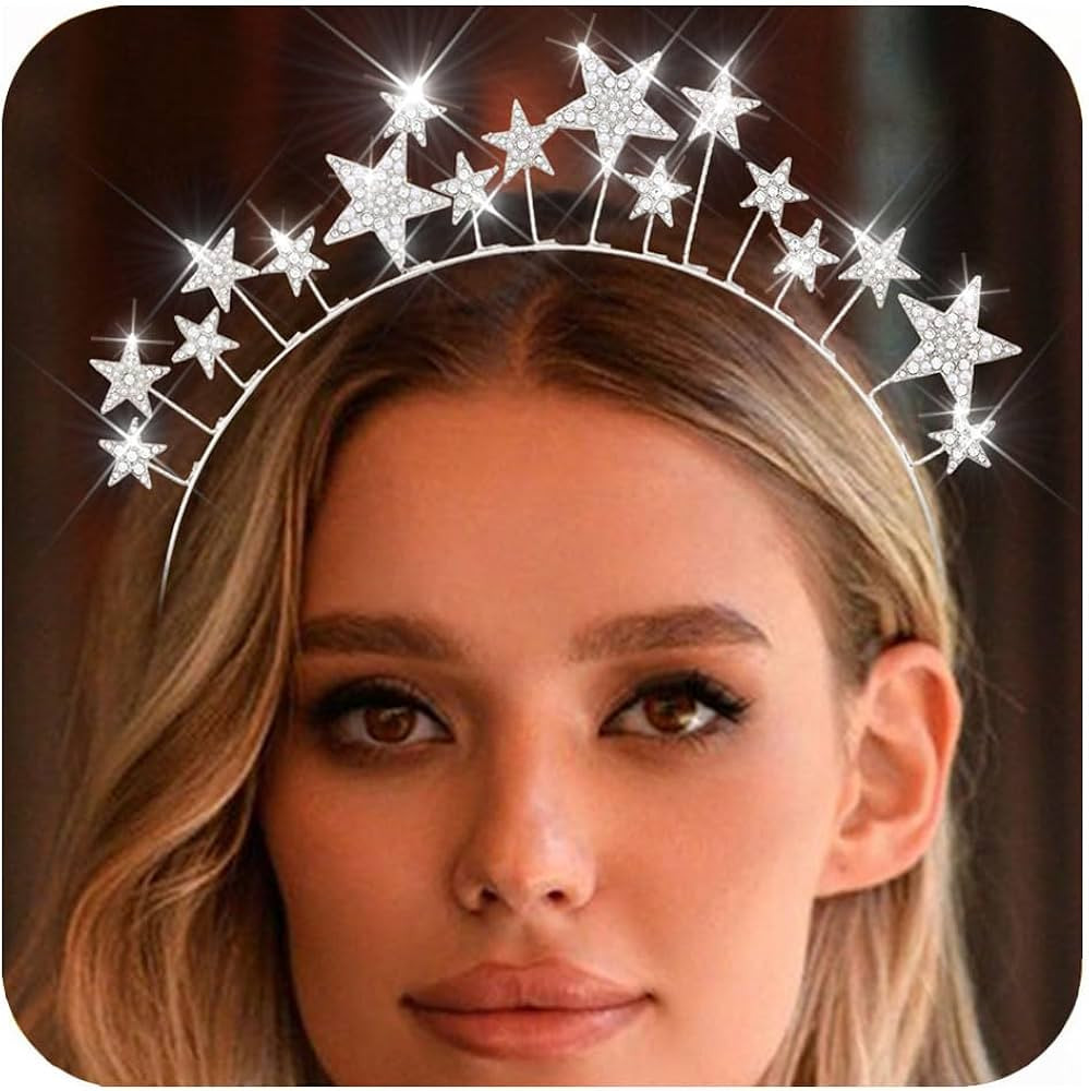 CAKURE Star Headband Halo Crown Headpiece Silver Star Tiara Hair Accessories for Women | Amazon (US)