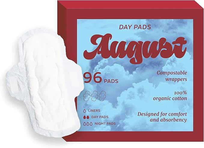 August Organic Menstrual Day Pads, Organic Pads for Women, 100% Certified Organic Cotton Pads, Co... | Amazon (US)