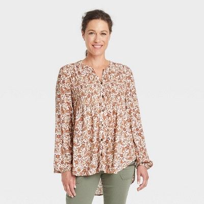 Women's Long Sleeve Smocked Button-Front Shirt - Knox Rose™ Blush | Target