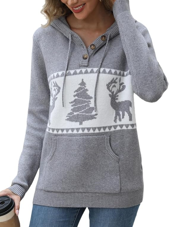 CiCiBird Women Fall Hoodies Sweater Knit V Neck Tops Oversized Fashion Pullover Casual Long Sleev... | Amazon (US)