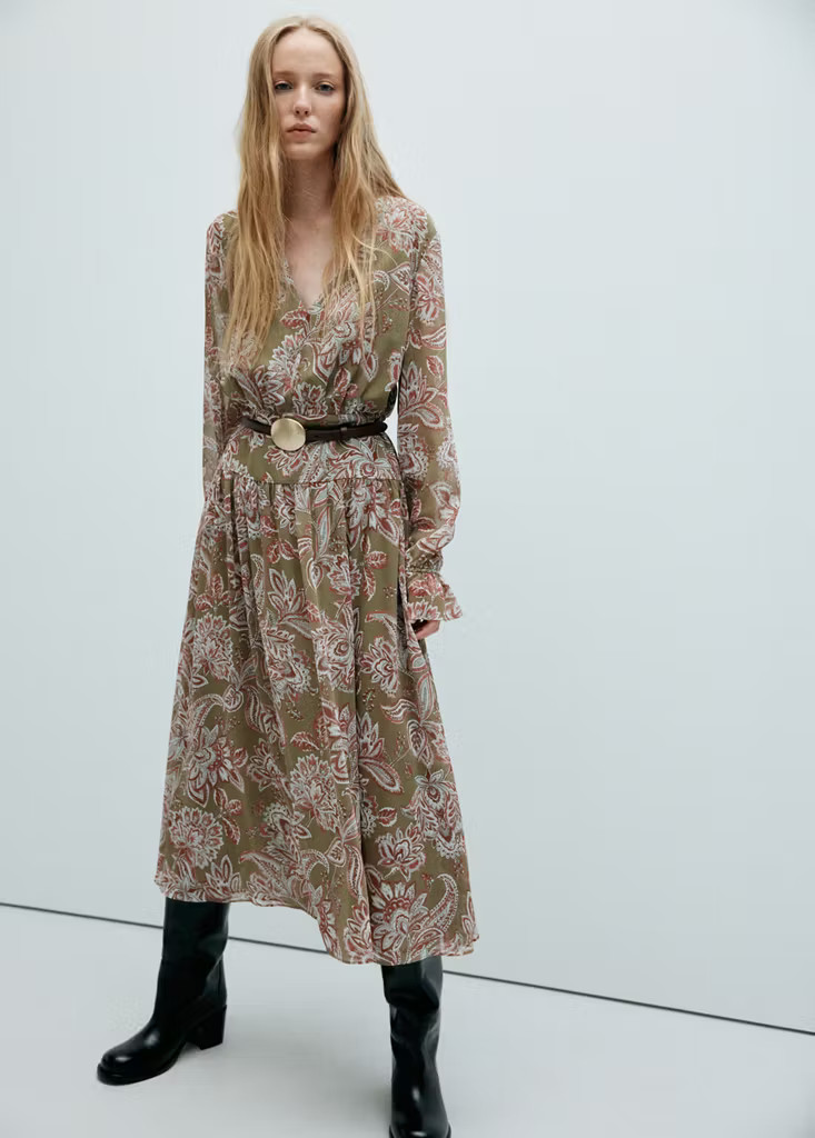 Textured floral chiffon midi dress green - Women - 8 - MANGO | Mango (US/MX/AU)