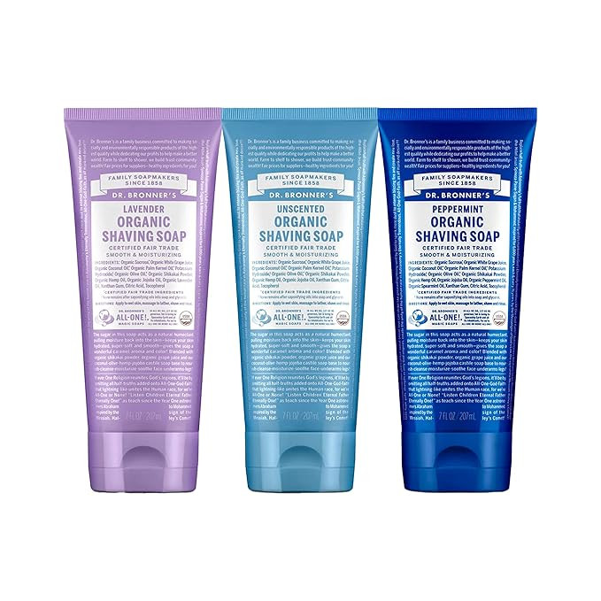 Dr. Bronner's - Organic Shaving Soap (7 oz Variety Pack) Lavender, Baby Unscented, & Peppermint -... | Amazon (US)