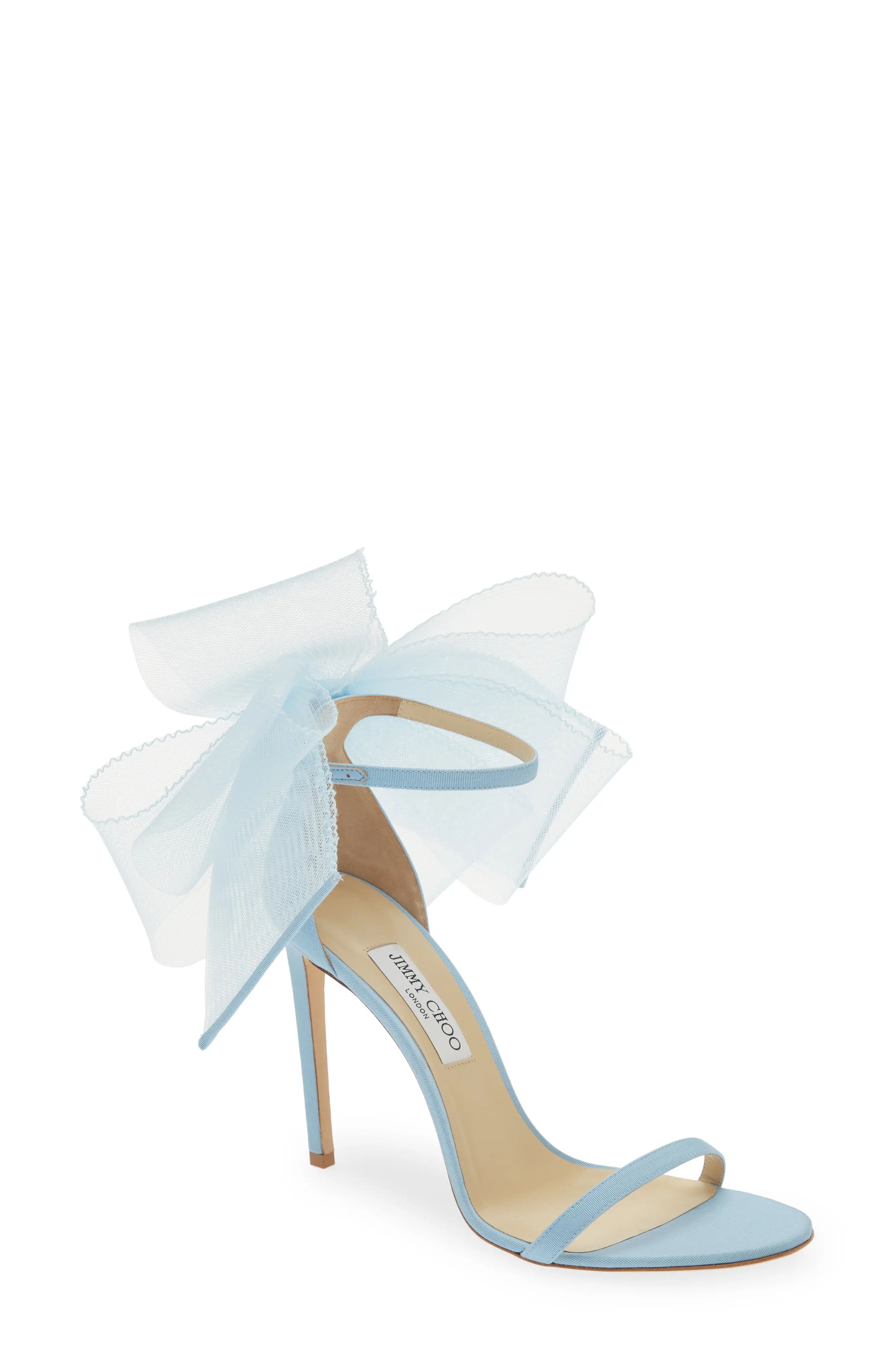 Jimmy Choo Aveline Bow Ankle Strap Sandal in Dove Blue/Dove Blue at Nordstrom, Size 10.5Us | Nordstrom