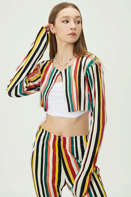 Nadua Striped Plisse Cardigan | Storets (Global)