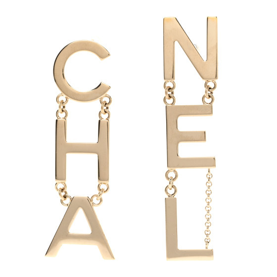 Metal Cha-Nel Logo Drop Earrings Gold | FASHIONPHILE (US)