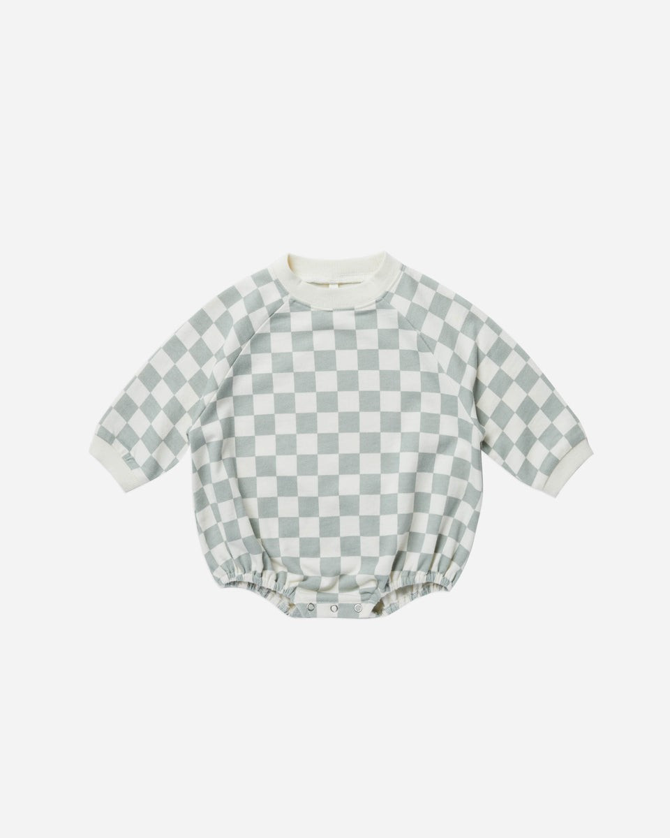 crewneck romper | light blue check | Rylee + Cru