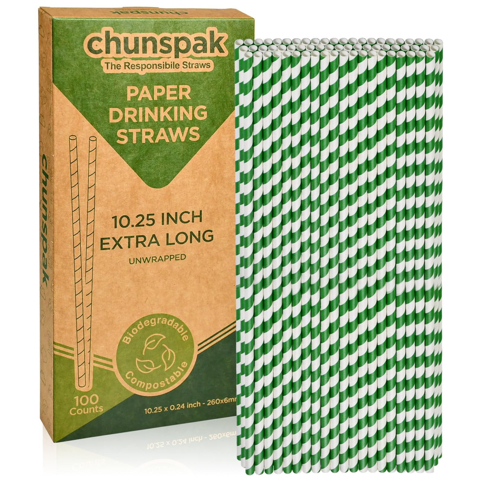 Eco-friendly 10.25 Inch Long Disposable Paper Drinking Straws 6mm Wide [100 Pack] - Green/White S... | Amazon (US)