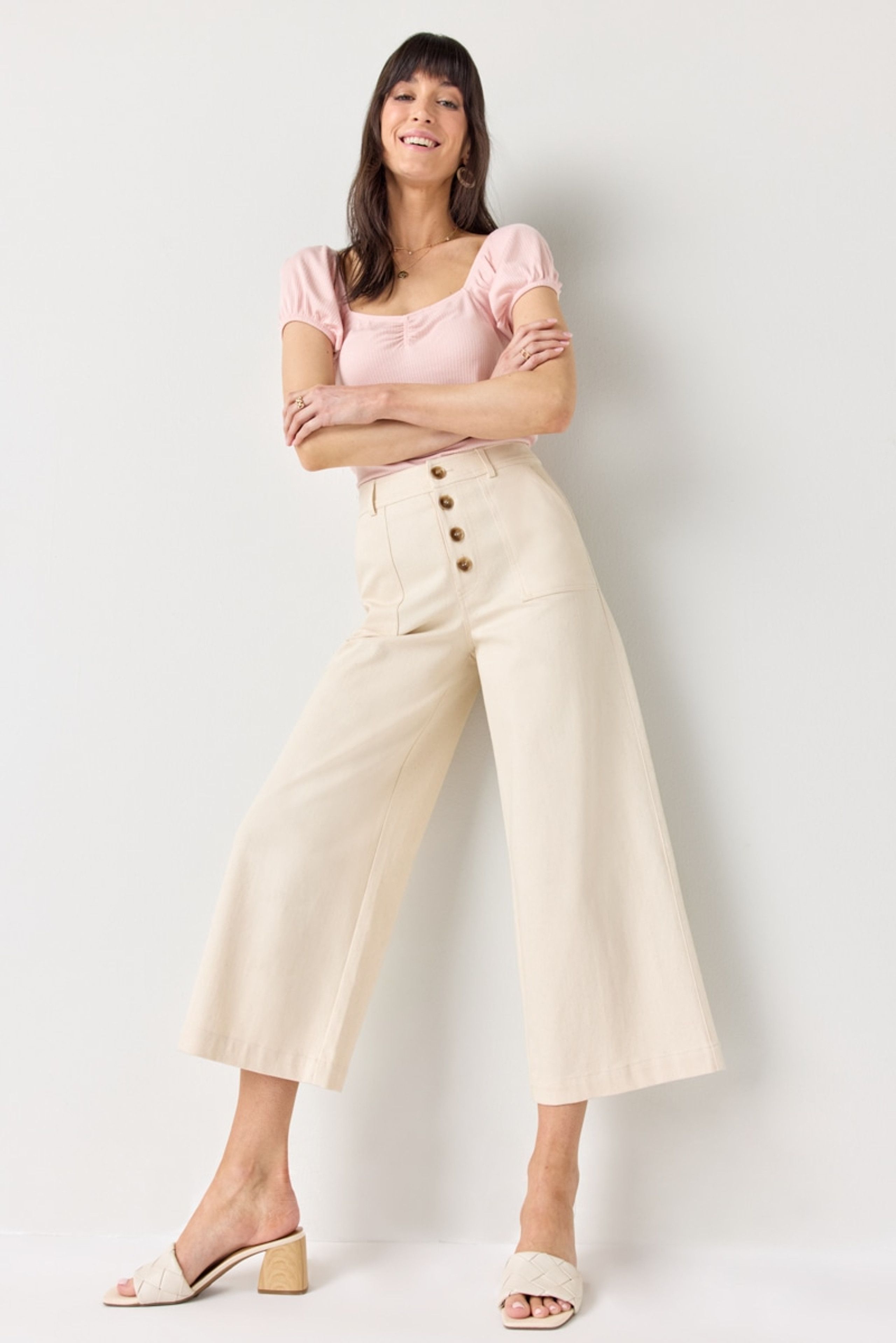 Belinda Front Button Cullote Pants | Francesca's