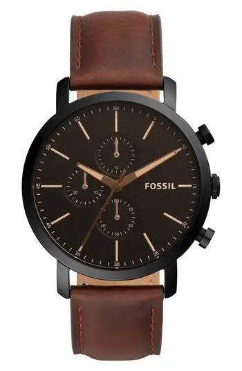 Fossil Luther Chronograph Leather Strap Watch, 44mm in Black at Nordstrom Rack | Nordstrom Rack
