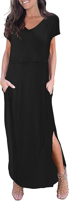 Smallshow Women's Maternity Nursing Dresses Split Long Dress for Breastfeeding | Amazon (US)
