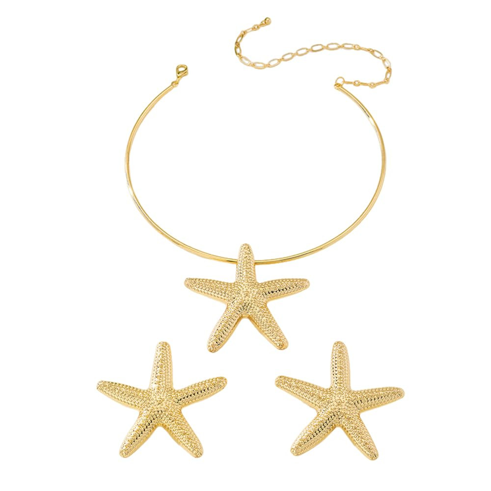 Starfish Big Chunky Stud Earrings Sea Star Choker Pendant Necklace Gold Plated Set for Women Beac... | Amazon (US)