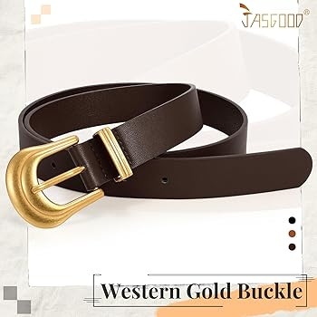 JASGOOD Women's Western Belt Vintage Black Leather Waist Belt for Pants Jeans with Gold Buckle | Amazon (US)