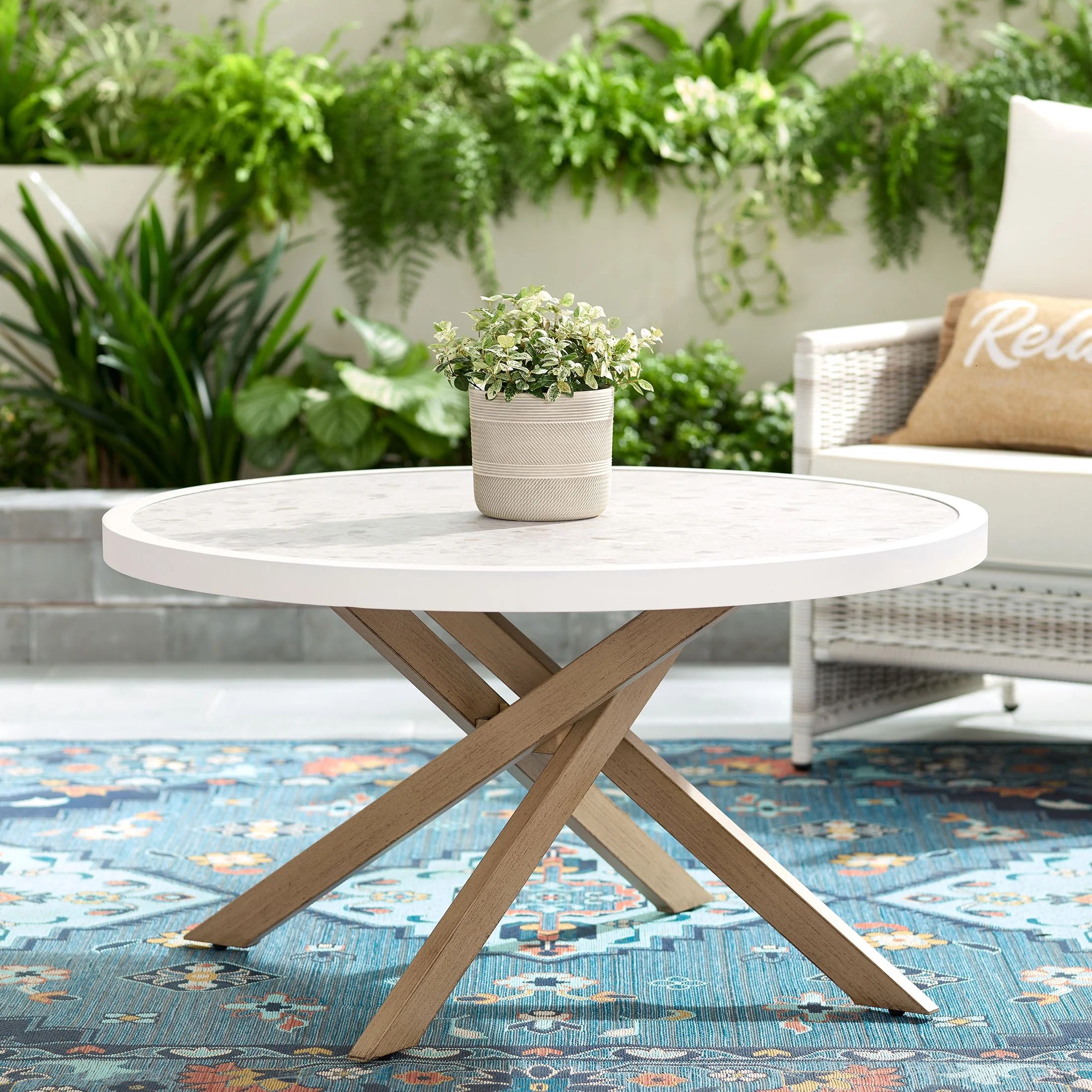 Better Homes & Gardens Paige 37" Round Outdoor Tile-Top Coffee Table, White | Walmart (US)