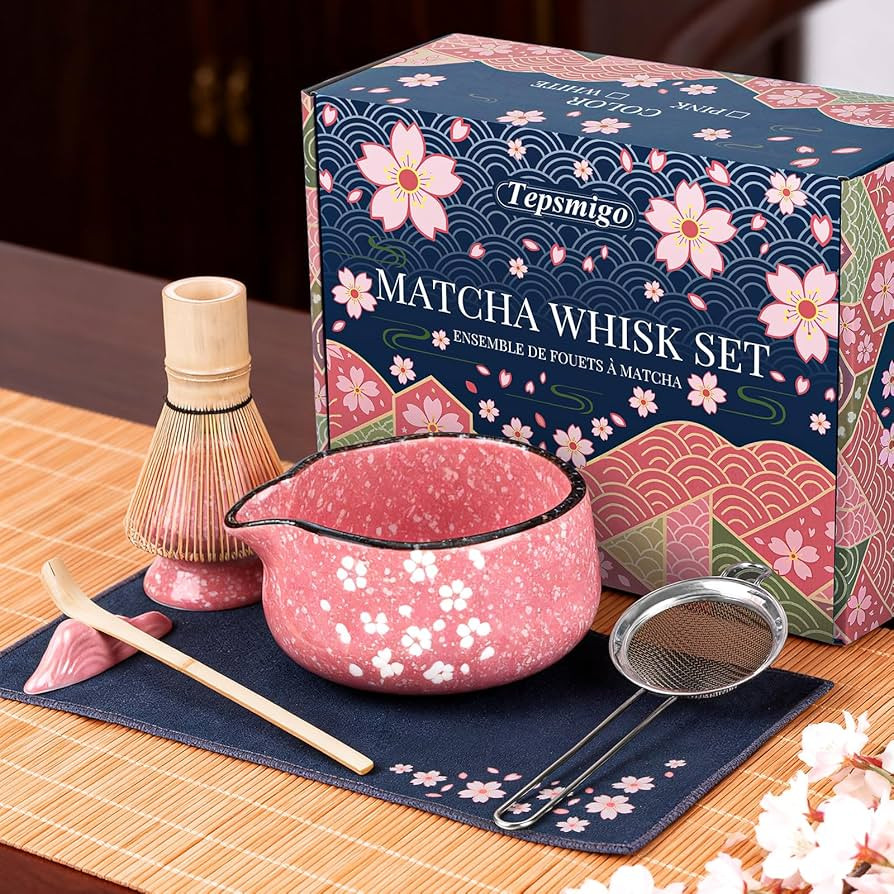 Matcha Whisk Set, 7 PCS Ceramic Matcha Sets with Bowl, Bamboo Whisk and Holder, Towel, Sifter, Ba... | Amazon (US)