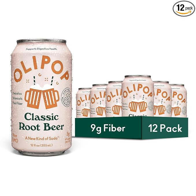 OLIPOP Prebiotic Soda Pop, Classic Root Beer, A New Kind of Soda Packed with Prebiotics, Fiber, a... | Amazon (US)