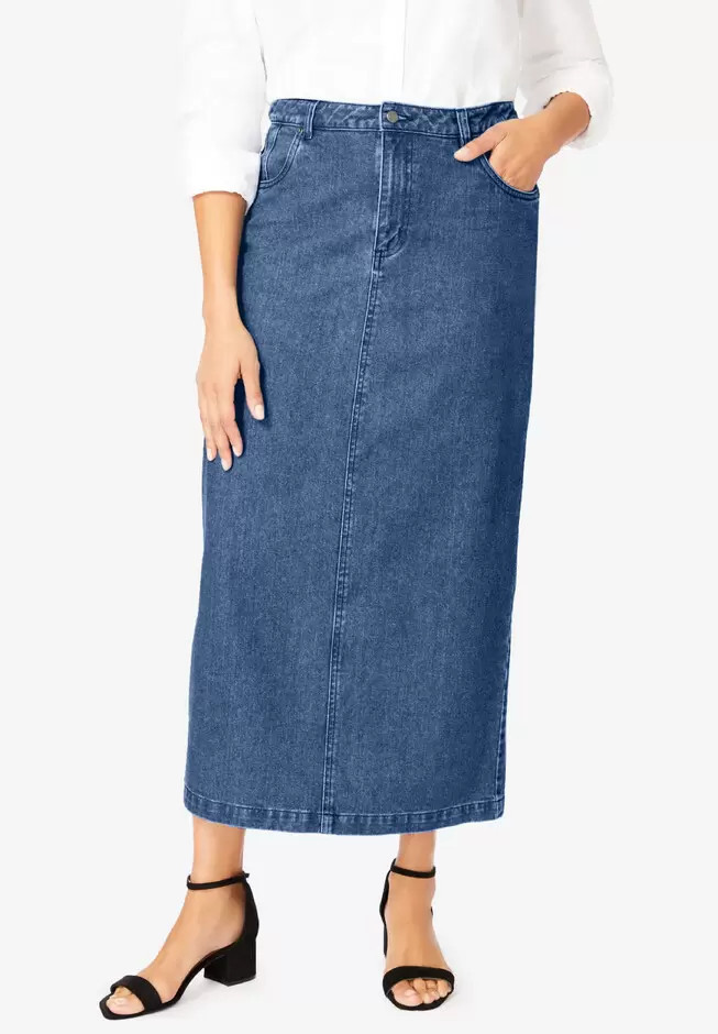 Classic Cotton Denim Midi Skirt | Avenue