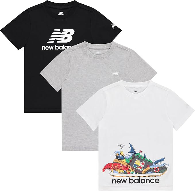 New Balance Boys T Shirts, 3 Pack - Graphic Tees for Boys, Cotton Blend Crewneck Short Sleeve Kid... | Amazon (US)