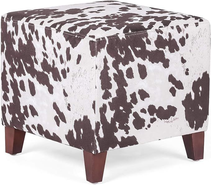 Adeco Simple British Style Cube Ottoman Footstool, 16x16x16, Brown (Cow Print) | Amazon (US)