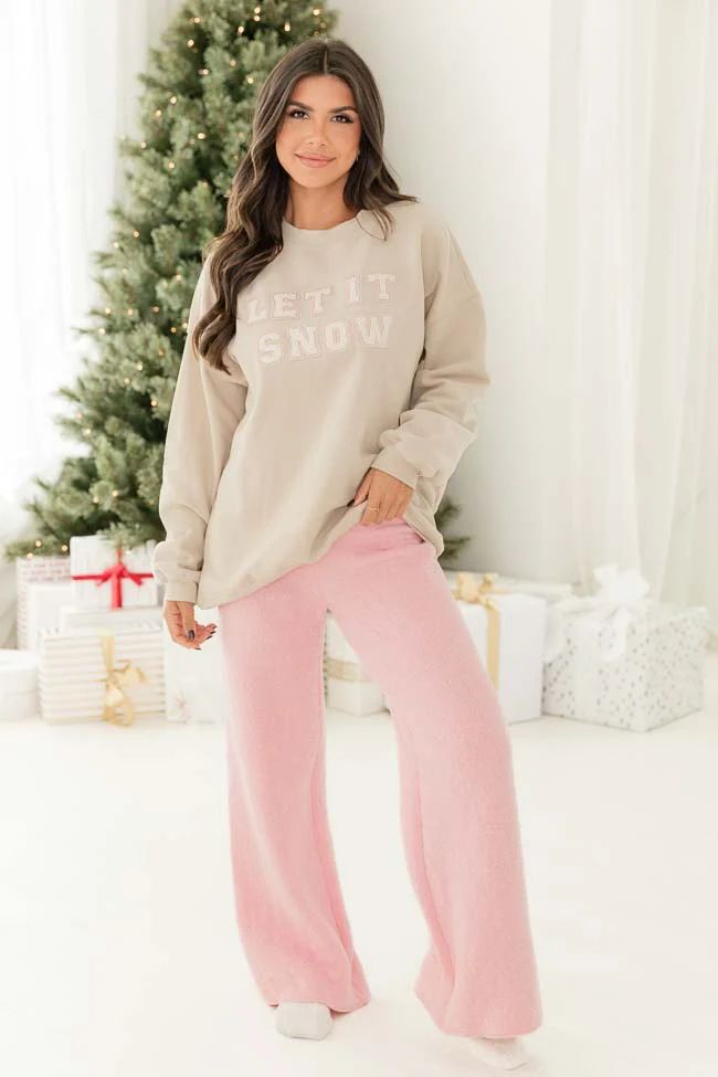 Let it Snow Chenille Patch Ivory Oversized Graphic Sweatshirt | Pink Lily