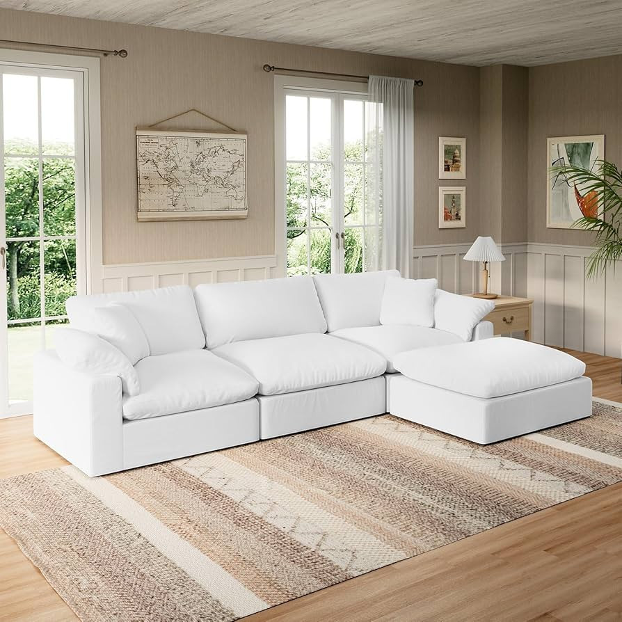 Modular Sectional Sofa Cloud Couch,Down Filled Comfy Cloud Modern Sofa,White Linen L Shape Oversi... | Amazon (US)
