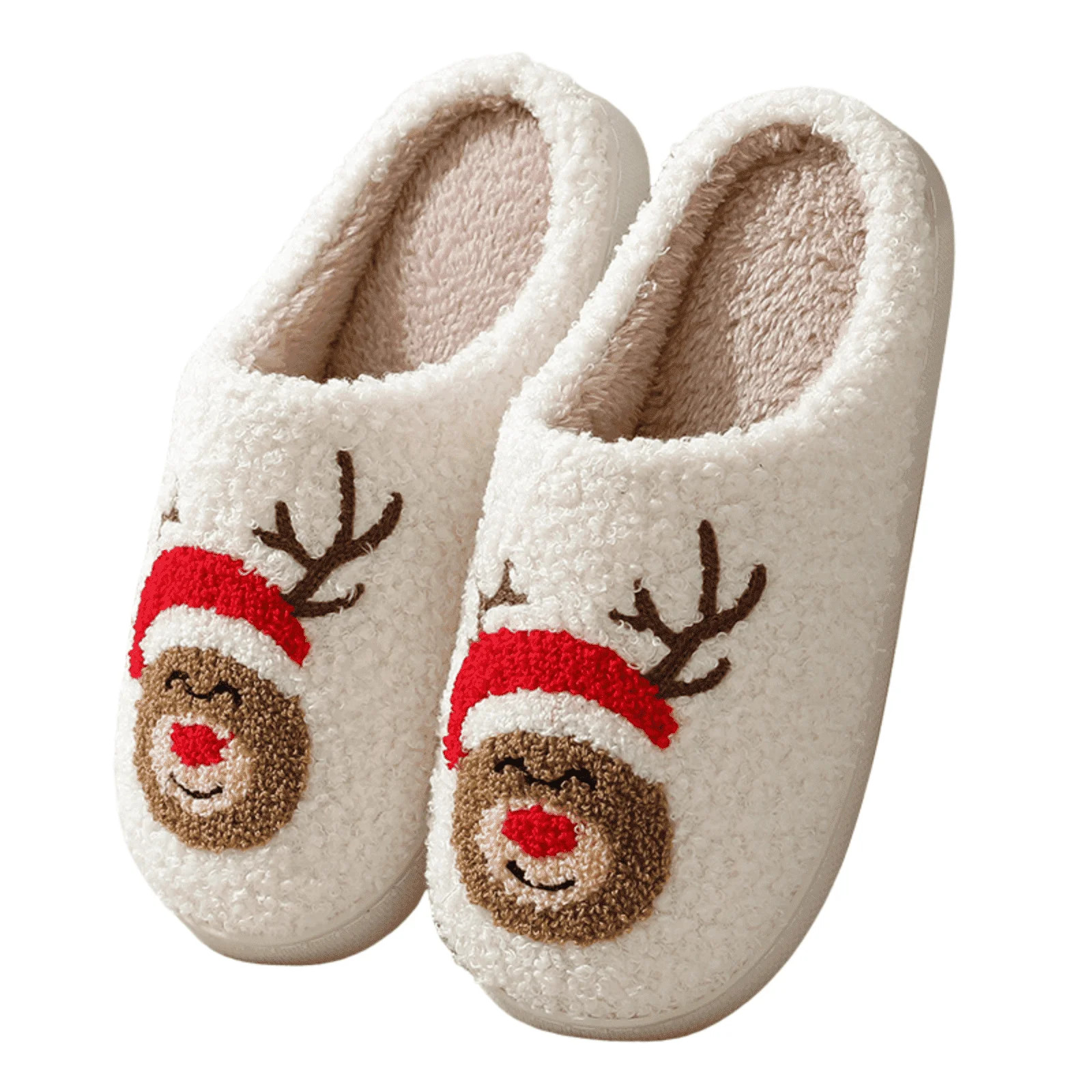 BERANMEY Christmas Reindeer Slippers for Womens Mens Plush Warm Santa Claus Slippers Fuzzy House ... | Walmart (US)