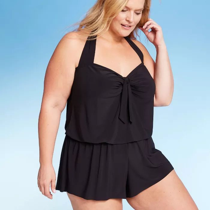 Women's Plus Size Halter Swim Romper - Aqua Green® | Target