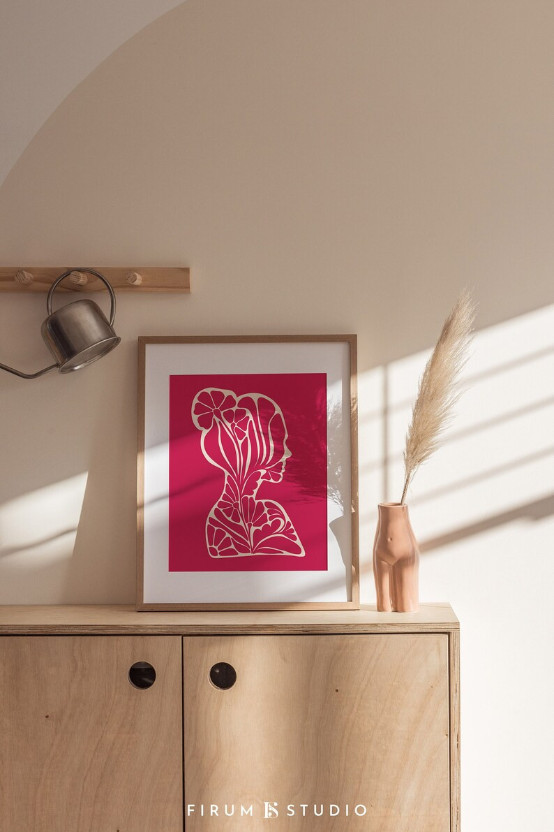 Viva Magenta Print, Abstract Floral Art, Female Figure Print, Downloadable Art, Eclectic Art, Pri... | Etsy (US)
