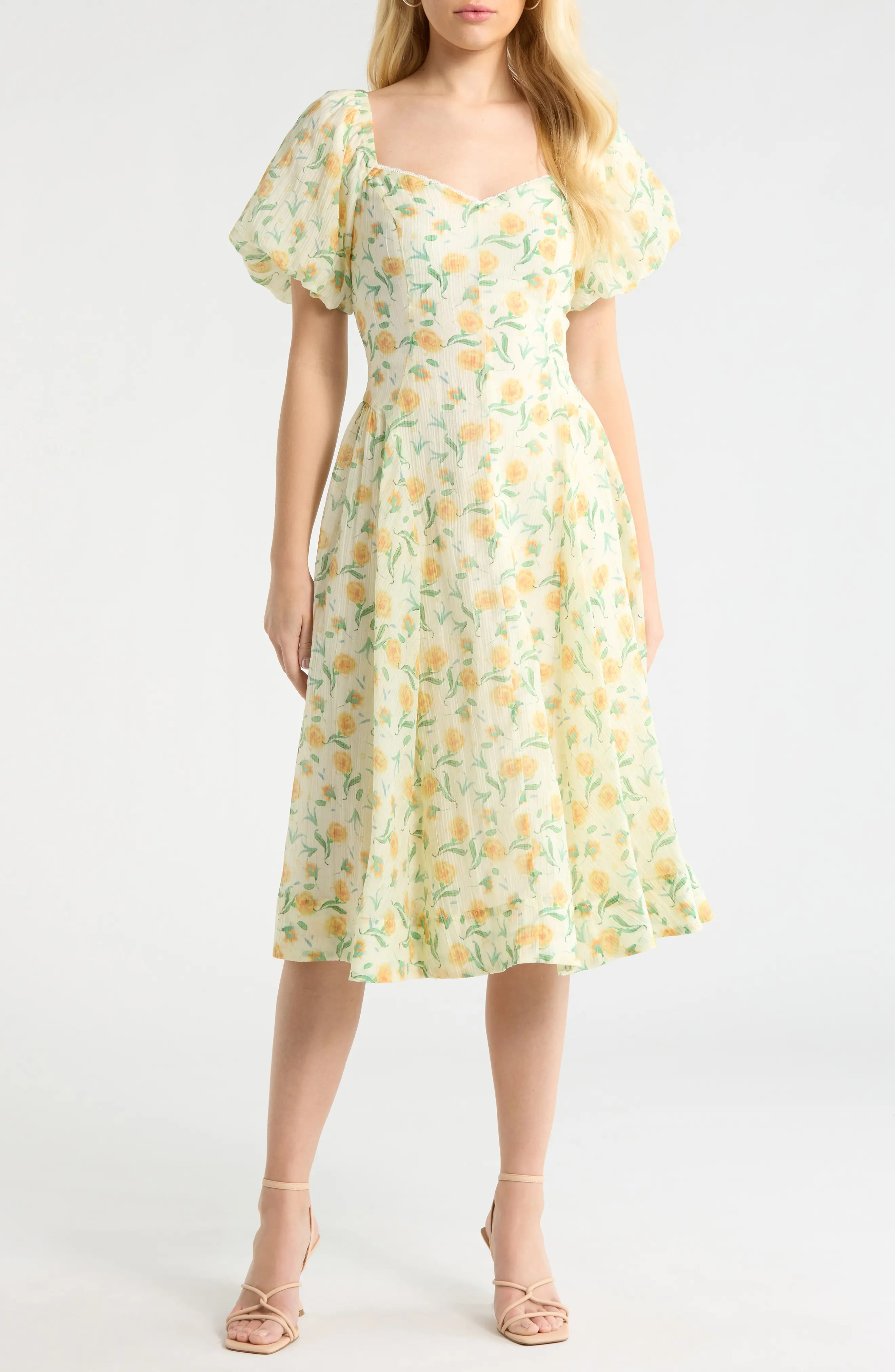 ASTR the Label Mayra Puff Sleeve Midi Dress (Women) | Nordstrom | Nordstrom