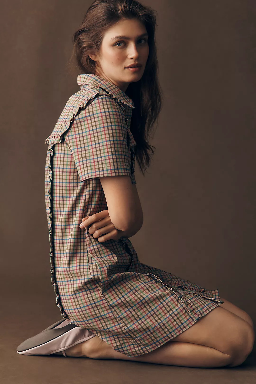 By Anthropologie Short-Sleeve Metallic Brocade Mini Dress | Anthropologie (US)