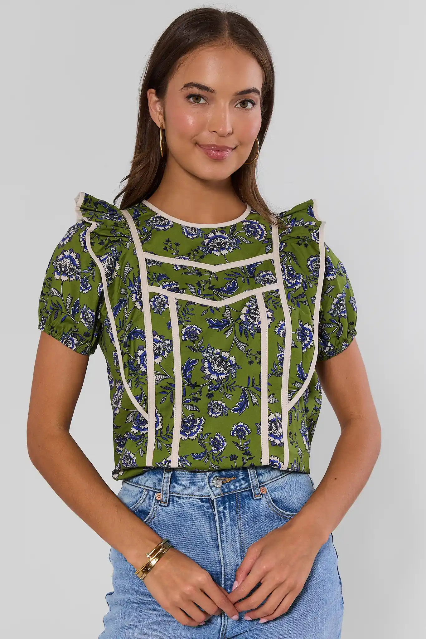 Olive Floral Printed Top | Avara