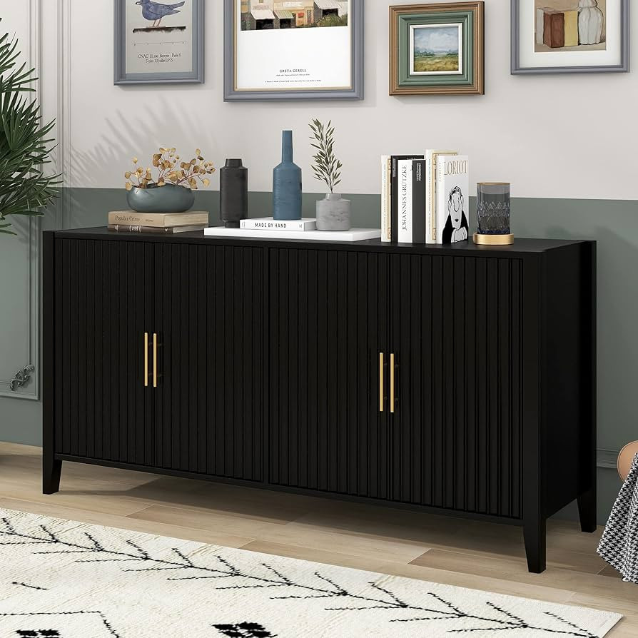 Merax Modern Buffet Cabinet,Accent Sideboard Cupboard with Shelves, Black | Amazon (US)