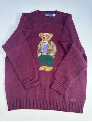 Polo Ralph Lauren Bear Jumper Burgundy Patchwork Tweed Wool Sweater Size X-Large | eBay US