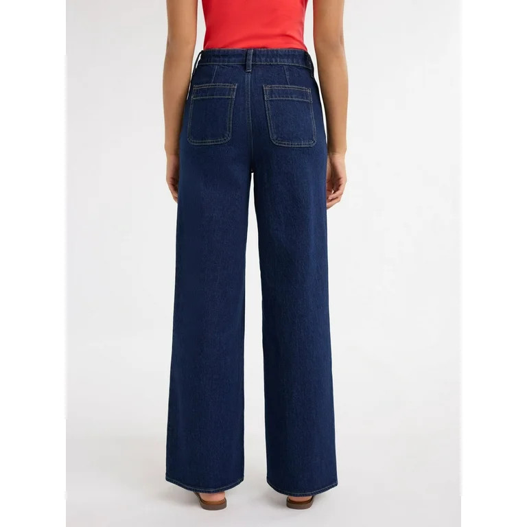 Free Assembly Women’s and Women's Plus Size Patch Pocket Wide Leg Jeans, 32” Inseam, Sizes 0-... | Walmart (US)