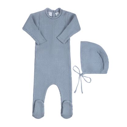 Rolled Collar Ribbed Knit Romper & Bonnet | Feltman Brothers