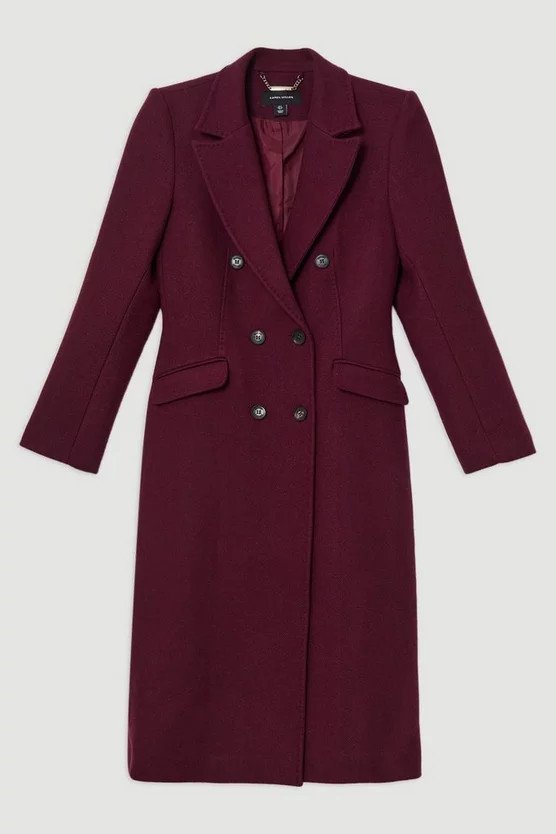 Premium Italian Manteco Wool Fitted Tailored Midi Coat | Karen Millen UK + IE + DE + NL