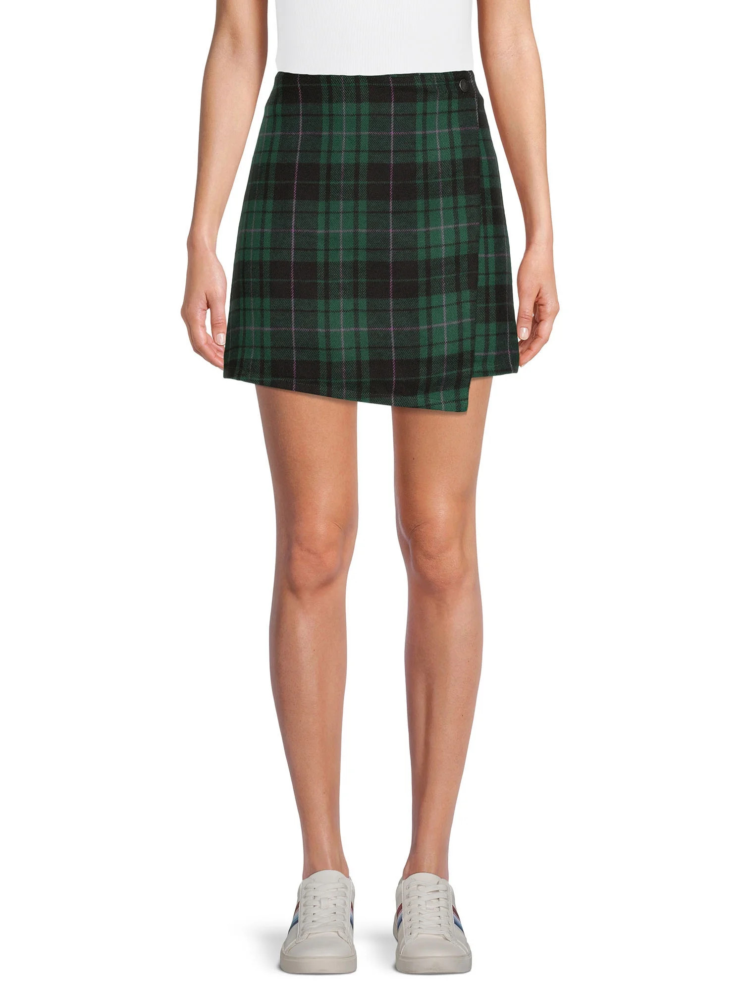 No Boundaries Junior's Flannel Faux Wrap Skirt - Walmart.com | Walmart (US)