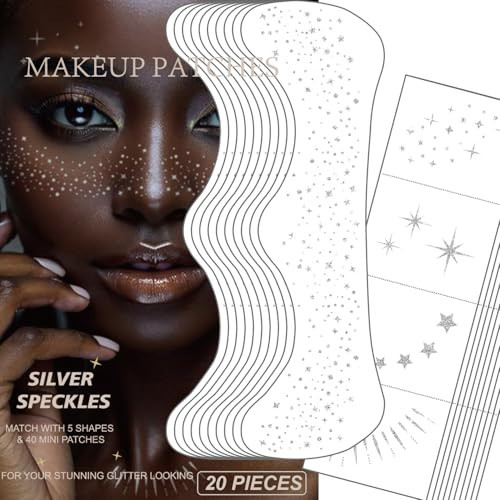 Glitter Freckles Face Tattoo, 20PCS Glitter Freckles, Silver Face Glitter Makeup Speckles, Glow Up Sparkle Makeup Patches - Cute Glitter Makeup Accessories for Halloween (Silver) | Amazon (US)