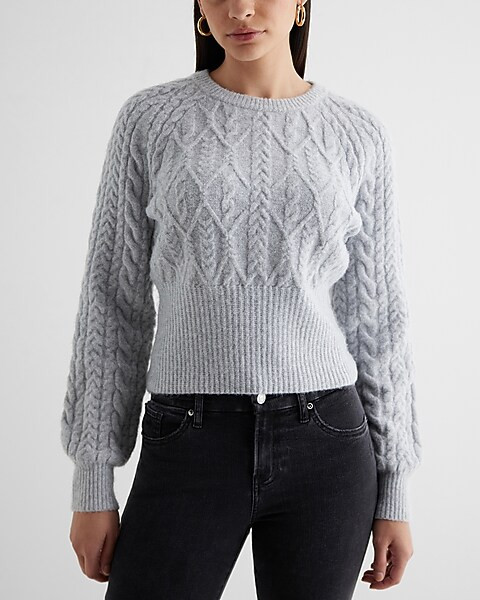 Cable Knit Ribbed Crew Neck Long Sleeve Sweater | Express