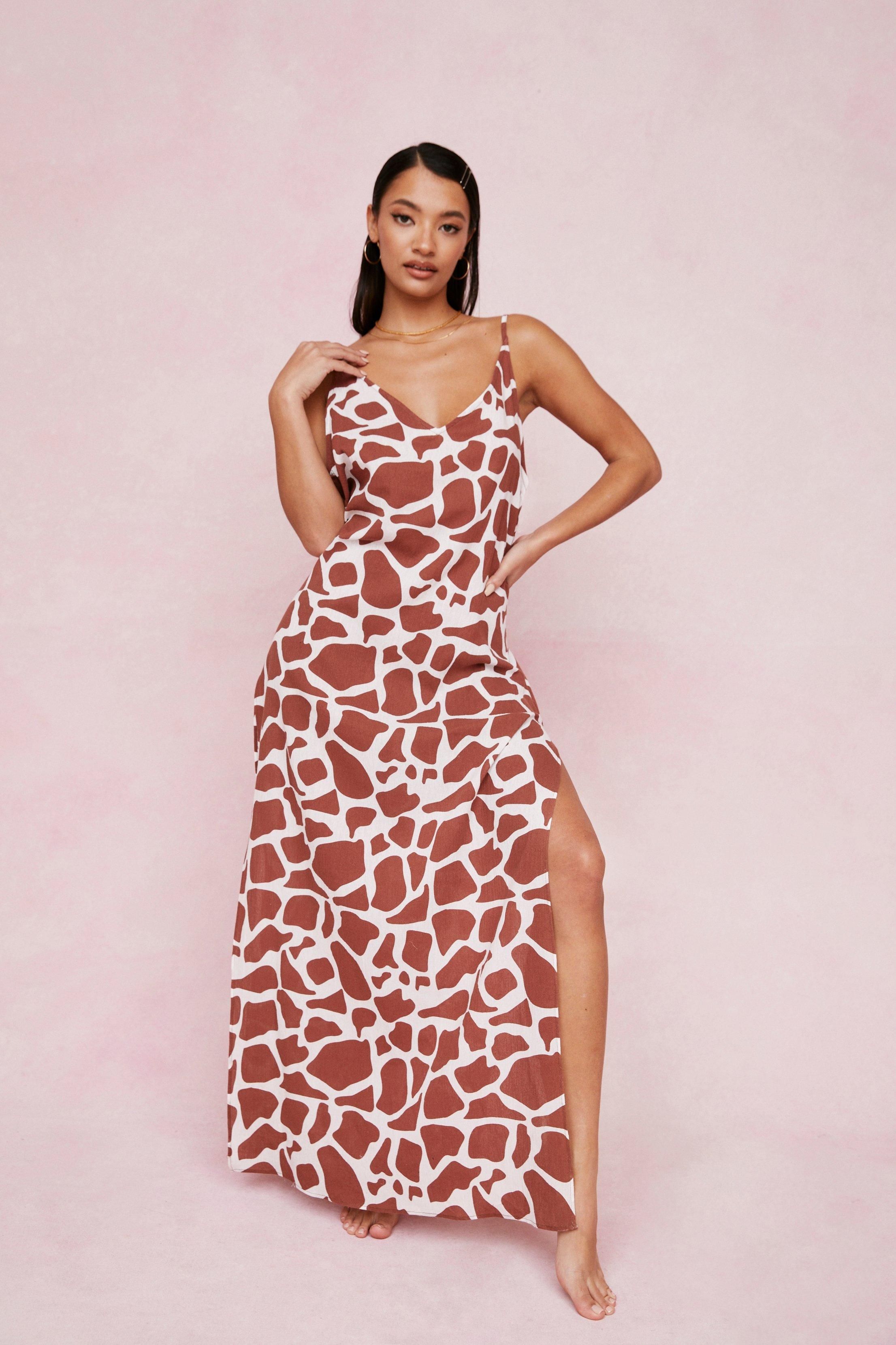Crinkle Giraffe Print Slit Maxi Cover Up Dress | NastyGal (US & CA)