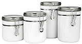 Home Basics 4 Piece Canister Food Storage Set with Stainless Steel Top, White | Amazon (US)