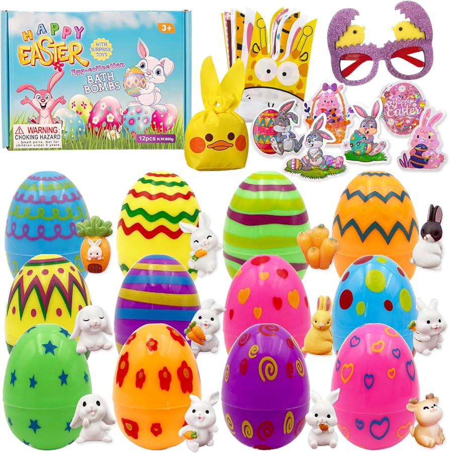 12 Pack Easter Egg Bath Bombs for Kids with Surprise Inside, Kids Bath Bombs for Easter Egg Hunt ... | Amazon (US)