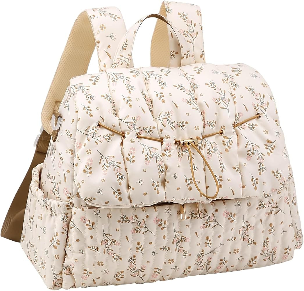 YFGBCX Floral Quilted Diaper Bag Backpack for Mom Multi-Functional Travel Baby Bag with Stroller ... | Amazon (US)
