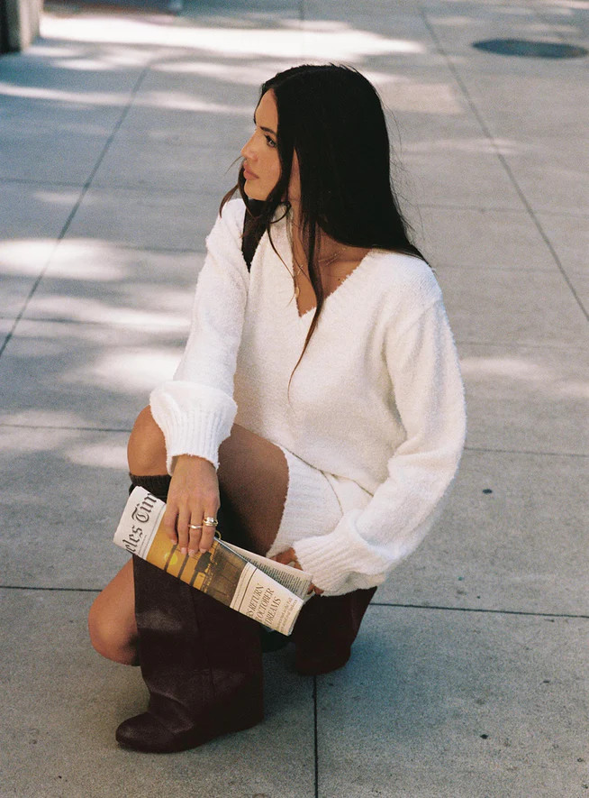 Fine Line Long Sleeve Knit Mini Dress White | Princess Polly US