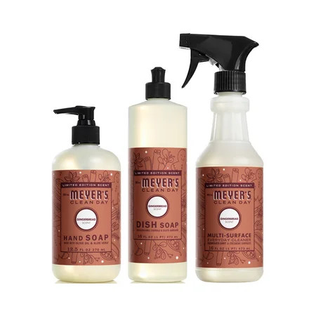 Mrs. Meyer’s Clean Day Gingerbread 3 Pack Variety, Liquid Hand Soap 12.5 fl oz, Dish Soap 16 fl oz, Multi-Surface Cleaner 16 fl oz, 1 ct | Walmart (US)