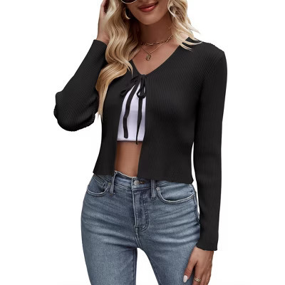 Womens Tie Front Cardigans Knit Shrug Summer Sweaters Crop Cardigan Black S | Target